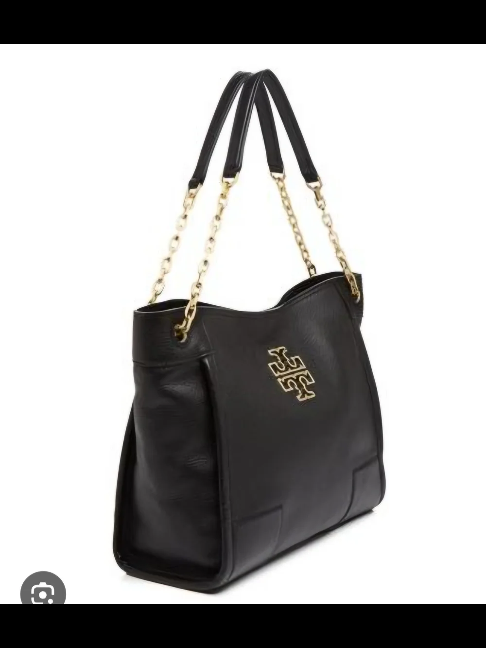 Tory Burch Black Leather Shoulder Bag with Gold Chain